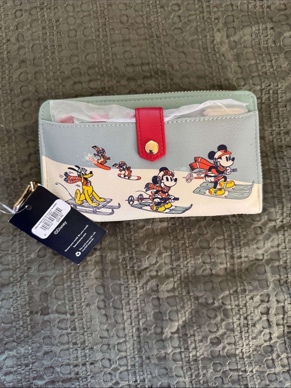 Disney Skiing Characters Wallet in Mint, Cream & Red